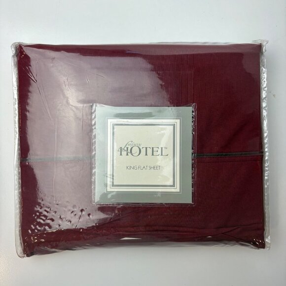 Luxury Hotel Taj King Flat Sheet Garnet Red 112"x106" 100% Combed Cotton - Picture 1 of 4